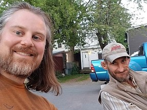 Robert Cummings, right, who went missing back in December and whose body was discovered in Kingston's Inner Harbour on Wednesday, Feb. 24, with homeless volunteer David Timan in an undated photo.