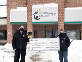 The North Eastern Ontario Children's Foundation recently received a $2,000 donation from the Chevaliers de Colomb 8622 – Ramore Council (Knights of Columbus). The cheque was presented by Émilien Charlebois (Left), Député Grand Chevalier (Grand Knight) of the Chevaliers de Colomb, to Paul Ethier (Right), Director of Corporate Services of NEOFACS, at the head office in Timmins on March 8th.