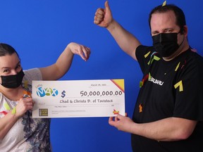 Christa and Chad Breyer, of Tavistock, were the $50 million LOTTO MAX winners for the draw held March 16. They purchased the ticket in Stratford.