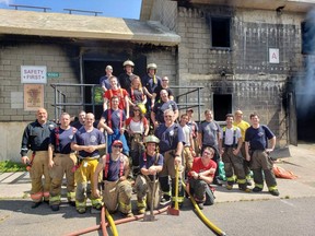 Firefighters from Burk's Falls, Perry, Magnetawan, Kearney and McMurrich-Monteith at the Ontario  Fire College in Gravenhurst  pre-COVID.   The teams worked in concert on one of two burn units at the school as part of their practical training.
Paul Schaefer Photo