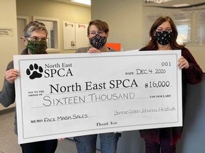 Johanna Hnatiuk and Bonnie Cross of Melfort have beein sewing and selling masks to raise money for the NESPCA. In December, they donated $16,000. Photo supplied.