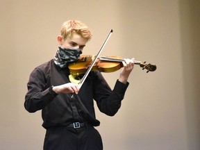 Sam Peterson played a selection of several pieces during the SMFA Excellence Strings category of the Nipawin Music Festival. Photo Susan McNeil.