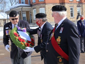 On Feb. 28, Royal Canadian Legion Branch 72 Pembroke marked the 30th anniversary of the end of the Gulf War by laying a wreath at the base of the Canadian flag pole in front of the branch. In the photo from left, 1st Vice-President Bob Handspiker, President Stan Halliday, and Sergeant-at-Arms Chris Thorbourne. Anthony Dixon