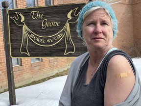 Postmedia reporter Joanne Laucius after receiving her first dose of a COVID-19 vaccine on March 1 at the long-term care home in Arnprior where her mother is a resident.