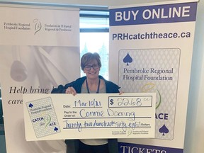 Connie Doering won the weekly pot amount of $2,268 for week three in the Pembroke Regional Hospital Foundation's Catch the Ace Online 2.0 progressive jackpot lottery.