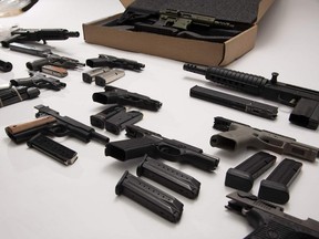 Officers from the OPP, RCMP and several municipal forces searched 11 properties in London, Brantford, Ancaster, Paris, St. Thomas, Oakland and Barrie on March 9 as part of Project Weaver, an investigation into firearms and drug trafficking in Southwestern Ontario. Among the seized items were 31 firearms, 81 grenades, 10 kilograms of cocaine, an Outlaws MC vest, eight vehicles and cash.