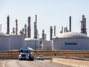 General view of the Suncor Energy refinery, located near Enbridge's Line 5 pipeline, which Michigan Governor Gretchen Whitmer ordered shut down in May 2021, in Sarnia.Picture taken March 20, 2021. REUTERS/Carlos Osorio