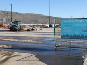 A section of the parking lot at Snye Park set aside for people to fill sandbags with sand to prepare for possible spring flooding in Fort McMurray, Alta. on Monday, March 8, 2021. Sarah Williscraft/Fort McMurray Today/Postmedia Network