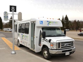 A PC Connect bus is stopped at the Stratford transit terminal. Galen Simmons/Stratford Beacon Herald