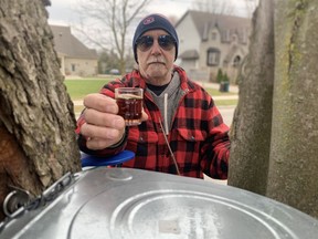 Shawn Newell and his wife have tapped their property’s maple trees for more than a decade, and this year they harvested about eight litres of syrup.