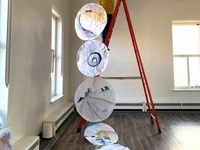 Part of Isabelle Michaud's exhibition goes up at Sault Museum.