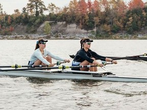 Hannah Elliott, left, and Fiona Elliott, 17-year-old twin sisters from Sarnia, have been training as rowers since taking part in a Canadian Olympic Committee talent search in 2019.