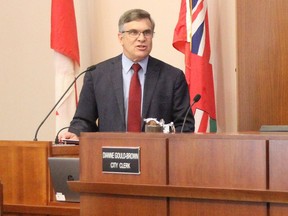 Integrity commissioner Paul Watson speaks in council chambers in Sarnia on Sept. 5, 2019. (Tyler Kula/Postmedia Network)