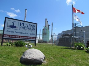The Plains Midstream plant in Sarnia is shown in this file photo. The company has said the plant could close if Michigan moves ahead with its threat to close the Line 5 oil and natural gas liquids pipeline.