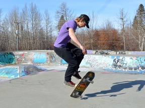 With the snow nearly gone, there is no better time than now to start getting active again. Pictured, 22-year-old Braden Koster was one of several youth enjoying the sunshine and spring-like temperatures at the Spruce Grove Skatepark on Saturday, Mar. 13, 2021. Photo by Kristine Jean.