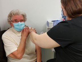 Gerarda Maertens, 85, of Norfolk County received her first dose of the Pfizer-BioNTech COVID-19 vaccine at the Norfolk General Hospital COVID-19 Vaccine Clinic on Monday. As of Monday, almost 9,500 vaccines have been given in Haldimand and Norfolk.