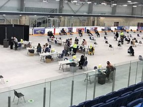 Mass immunization clinic at the Cayuga Arena. (Twitter photo)