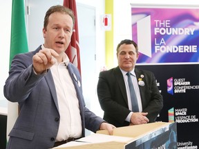 Sudbury MP Paul Lefebvre, left, and Nickel Belt MP Marc Serre are shown in this file photo. On Monday, they announced the North Multiplier Effect Program, a new initiative for Northern Ontario. John Lappa/Sudbury Star/Postmedia Network