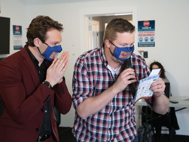 Television personality Will Aiello, left, and radio personality Bryan Cooper announce the winning ticket for the Canadian Hard of Hearing Association Ultimate Dream Home draw in Sudbury, Ont. on Friday March 5, 2021. The winner of the home is R. Rocheleau, of Hanmer. The first prize, which is valued at more than $676,000, includes the home, furnishings, appliances, home security system and a 2020 Hyundai Venue. The cash option for the home is valued at 425,000. More than 94,000 tickets were sold. The winner of the 50/50 draw, valued at more than $172,000, is Lorraine Frappier, of Sault Ste. Marie. John Lappa/Sudbury Star/Postmedia Network