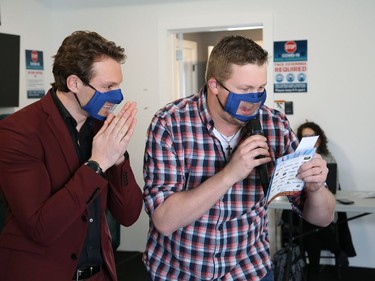 Television personality Will Aiello, left, and radio personality Bryan Cooper announce the winning ticket for the Canadian Hard of Hearing Association Ultimate Dream Home draw in Sudbury, Ont. on Friday March 5, 2021. The winner of the home is R. Rocheleau, of Hanmer. The first prize, which is valued at more than $676,000, includes the home, furnishings, appliances, home security system and a 2020 Hyundai Venue. The cash option for the home is valued at 425,000. More than 94,000 tickets were sold. The winner of the 50/50 draw, valued at more than $172,000, is Lorraine Frappier, of Sault Ste. Marie. John Lappa/Sudbury Star/Postmedia Network
