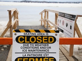 A release issued by the City of Greater Sudbury said the Ramsey Lake skating path, the Queen's Athletic Field skating oval and municipal outdoor rinks are now closed for the season in Greater Sudbury, Ont. John Lappa/Sudbury Star/Postmedia Network