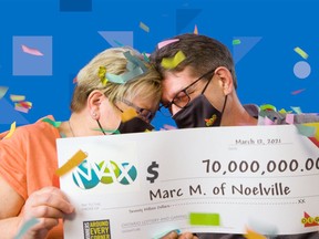 Marc Meilleur and his wife, Dorothy-Ann, celebrate his $70-million Lotto Max win in a virtual ceremony.