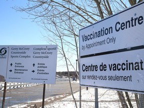 The vaccination centre at the Gerry McCrory Countryside Sports Complex on March 29, 2021.