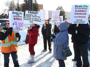Protesters gather in 2019 to demand action against EcoLife Home Improvements for work that wasn't completed on their homes. The business owner was subsequently charged with multiple counts of fraud. John Lappa/Sudbury Star