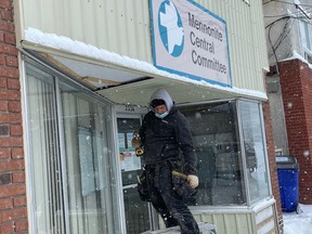 A Mennonite Disaster Service volunteer is seen putting finishing touches on the exterior of the Mennonite Central Committee office on Pine Street South  in Timmins.

Supplied