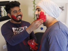 East Indian Timmins residents celebrated the festival of colours "Holi" on this past weekend. Arvin Shaju is seen applying Holi colours on Preetam Singh's face during the celebration in their own bubble amid the COVID-19 pandemic. In India, the festival marks the arrival of spring and end of winter. It is celebrated with variety of religious ceremonies, food, dance and powder colours in all the provinces of India. It occurs within the month of March with a two-day celebration. This year, the festival was celebrated on Sunday, March 28 and Monday, March 29. 

RICHA BHOSALE/The Daily Press