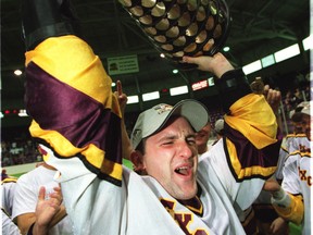 This photo from 2005 shows the celebration following the Brampton Excelsiors defeat of the Victoria Shamrocks in a hard fought seven-game series to win the Mann Cup. File photo/Postmedia Network