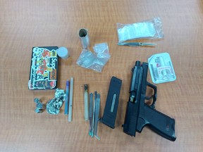 Grey Bruce OPP seized drugs and other items during a traffic stop in Wiarton Thursday. Photo supplied.