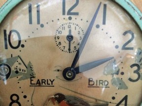 The early bird will still get the worm on this wind-up alarm clock, but we will all lose an hour of sleep when the clocks spring ahead next weekend.
(Bonnie Ashcroft)