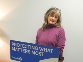 Sonya Jodoin of Victim Services is all smiles at the government's announcement of money for a mobile sexual assault centre. Wayne Lowrie/Recorder and Times