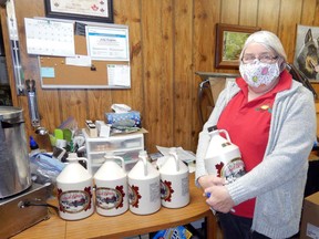 Judy Hughes, of Rose Valley Maple Syrup, bottles this year’s syrup. Pat Kerr