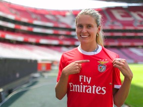 Sudbury native Cloe Lacasse poses for a photo after signing with SL Benfica in Portugal in 2019.