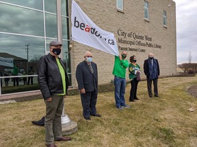 Organ transplant recipients join the mayor to raise the flag in marking Be a Donor Month Wednesday in Trenton. From left were Alastair Stark, Mayor Jim Harrison, Mark Londry, Jacquie Daley and Ian Robb.