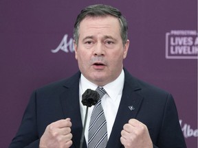 Premier Jason Kenney from an April 6 press conference. Kenney said the province will be distributing close to 400,000 tests to up to 300 schools, covering up to 200,000 students and 20,000 teachers.