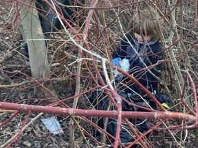 Avery and Eli Carre were deep in the brush picking up every last bit of litter during the Kincardine Strong Community Cleanup event, which is running now until April 18. SUBMITTED