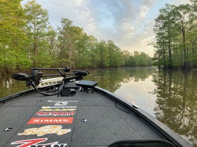 The Sabine River features many backwater channels and canals that are lined with cypress trees, it's pretty but the fishing is tough.