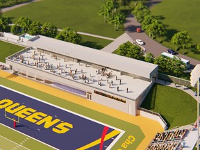 An artist's rendering of the pavilion to be constructed in the north end zone of Richardson Stadium at Queen's University in Kingston. The pavilion is scheduled to be completed in 2023.