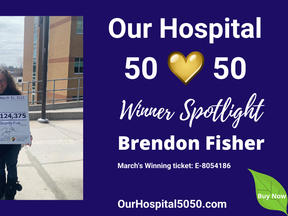 Brendon Fisher was the winner in the North Bay Regional Health Centre's 50/50 draw in March, winning $124,375. The health centre is using the funds it makes from the monthly draws to purchase hospital equipment.