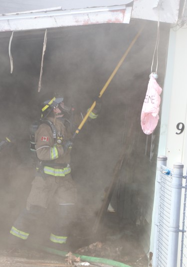 Firefighters battle fire at 93 North St., in Sault Ste. Marie, Ont,. on Saturday, April 17, 2021. (BRIAN KELLY/THE SAULT STAR/POSTMEDIA NETWORK)