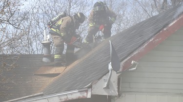 Firefighters battle fire at 93 North St., in Sault Ste. Marie, Ont,. on Saturday, April 17, 2021. (BRIAN KELLY/THE SAULT STAR/POSTMEDIA NETWORK)