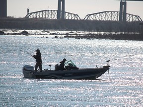 Anglers are on the St. Mary's River on Friday, April 16, 2021 in Sault Ste. Marie, Ont. (BRIAN KELLY/THE SAULT STAR/POSTMEDIA NETWORK)