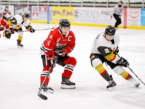 Kaleb Ergang was among the Wolverines back on the ice in a game against the Bonnyville Pontiacs Saturday.