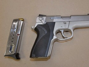 Greater Sudbury Police recovered this handgun after pursuing a suspect in a home invasion and kidnapping on Monday.