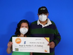 Chatham couple Marilou and Harjit Singh won the second prize from the April 12 draw of the Daily Grand lottery.