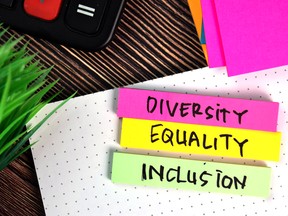 Diversity Equality Inclusion write on a sticky note isolated on Office Desk.