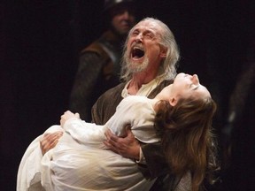 Colm Feore as King Lear and Sara Farb as Cordelia in King Lear. (Background: Victor Ertmanis) (Photo by David Hou)